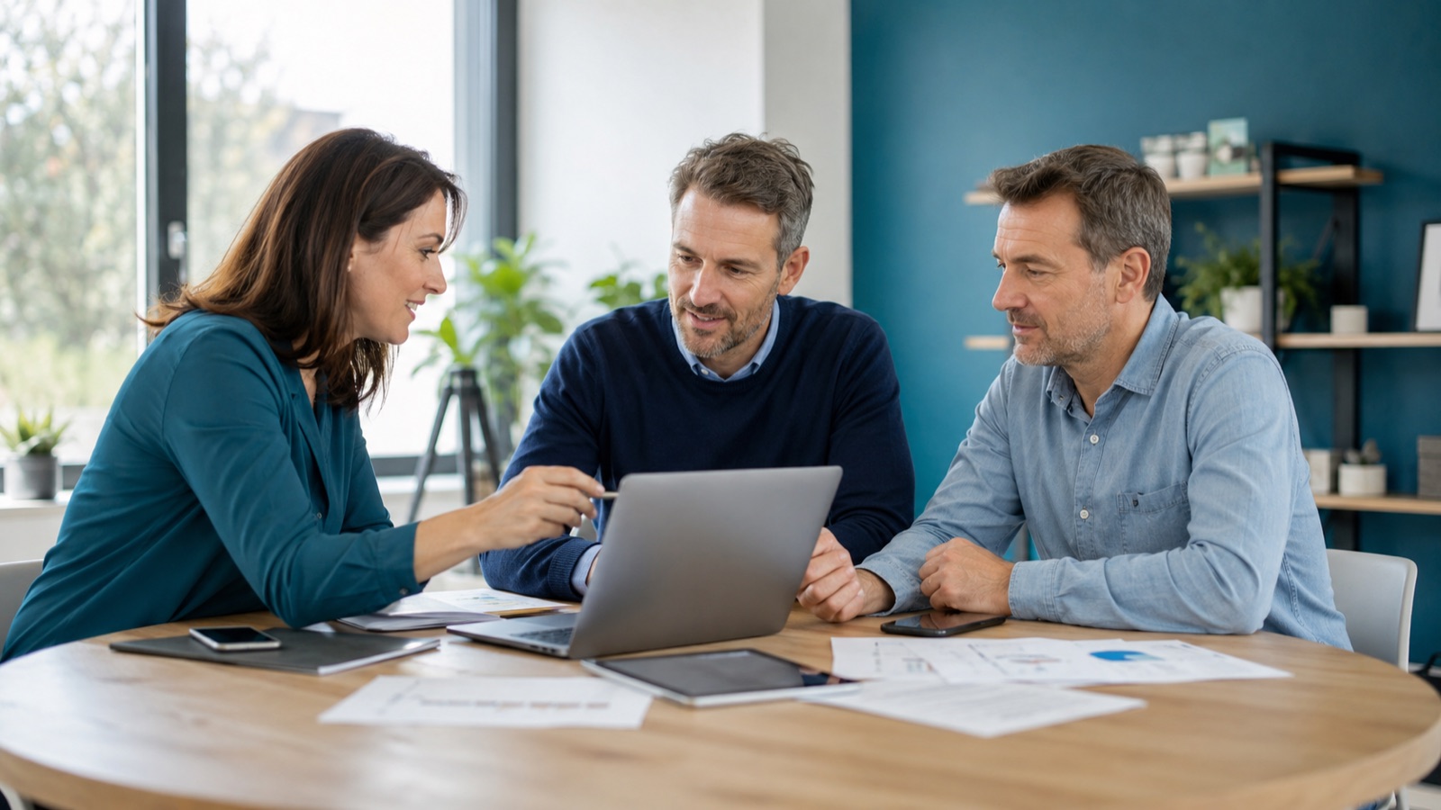 Dirigeant de TPE utilisant un outil simple sur tablette dans son lieu de travail