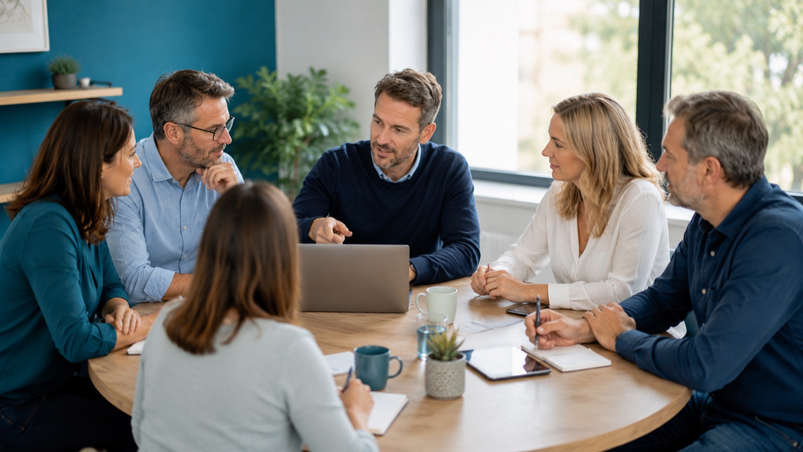 Échange conseil entre l'équipe et un dirigeant